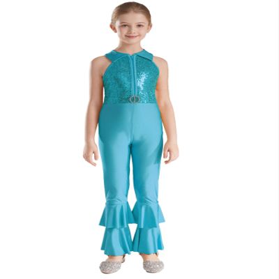 Aislor Girls Sequins Metallic One Piece Full Body Tank Unitard Zipper Back Bodysuit Dance Gymnastics Leotard Jumpsuit Blue 10 Years