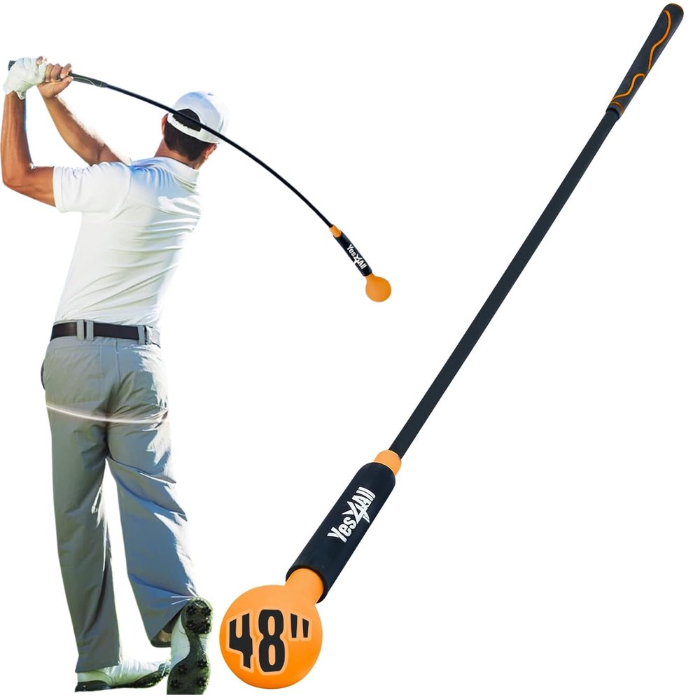 Yes4All 48 Inches Golf Swing Trainer, Golf Warm-Up Alignment Stick for Tempo, Rhythm, Balance, and Strength Training for Chipping - Orange