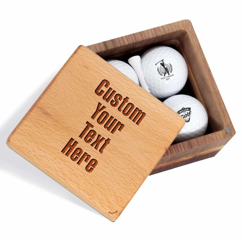 Personalized Text Gifts for Men Women - Custom Golf Set with Nice Balls and Luxury Wooden Box - Unique Gift Ideas for Golfer, Golf Lover, Boss, Couple on Anniversary, Birthday, Retirement