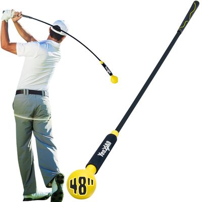 Yes4All 48 Inches Golf Swing Trainer, Golf Warm-Up Alignment Stick for Tempo, Rhythm, Balance, and Strength Training for Chipping - Yellow