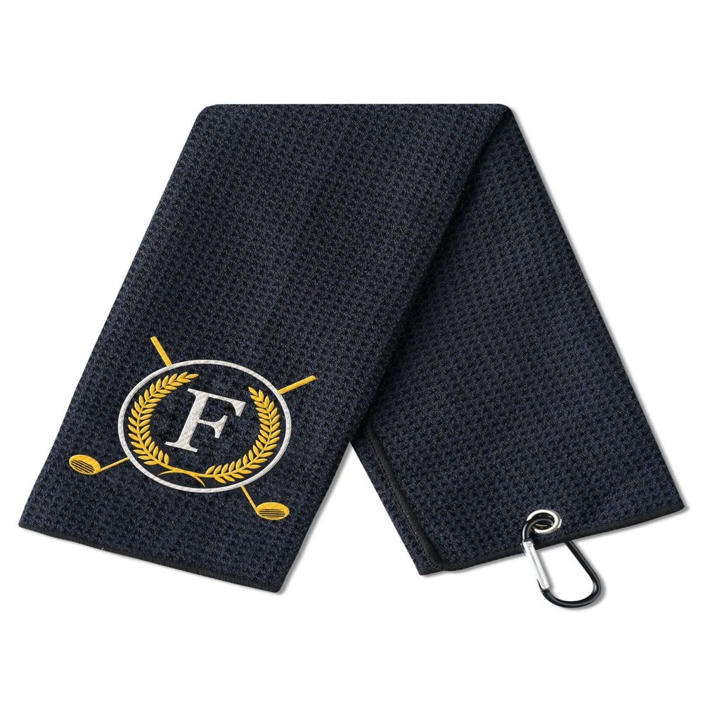 CybGene Golf Towel Gifts - Microfiber Golf Towels for Men and Women on Birthday, Christmas, 16'x 24', Black, Initial F