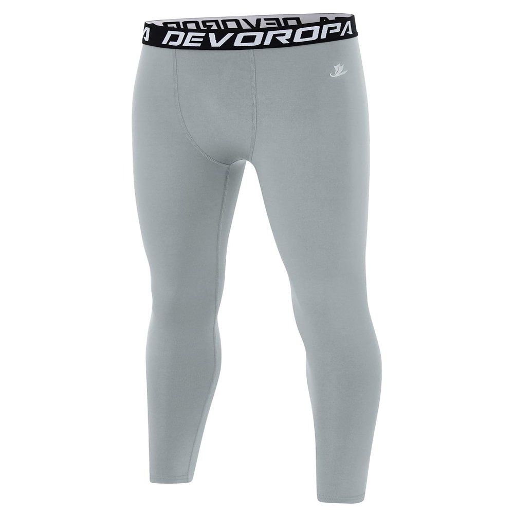DEVOROPA Boys Leggings Quick Dry Youth Compression Pants Sports Tights Basketball Base Layer Light Gray L