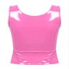 Oyolan Sexy Women PVC Leather Wet Look Zipper Open Crop Tank Tops Latex Moto Biker Punk Tops Blouse Pink 3X-Large view 4