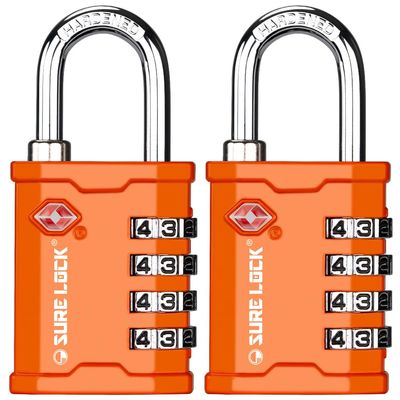 SURE LOCK TSA Accepted 4 Dig Heavy Duty Big Combination Luggage Padlock All Metal Travel Lock for Equipment Hard Case Luggage Gun Case Gym Locker Pelican Vault Lock (2, Orange)