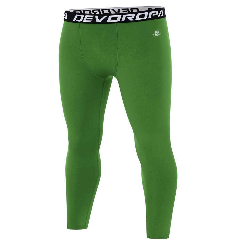 DEVOROPA Boys Leggings Quick Dry Youth Compression Pants Sports Tights Basketball Base Layer Green L