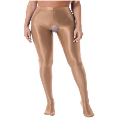 Daenrui Women Oil Silk Glossy Footed Opaque Pantyhose Hollow Out Tights Legging Stocking Lingerie Coffee XX-Large