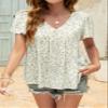 BBcoch Women's Floral Babydoll Dress Peplum Tops Short Sleeve V Neck Top White Large view 2