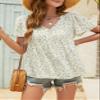 BBcoch Women's Floral Babydoll Dress Peplum Tops Short Sleeve V Neck Top White Large view 4
