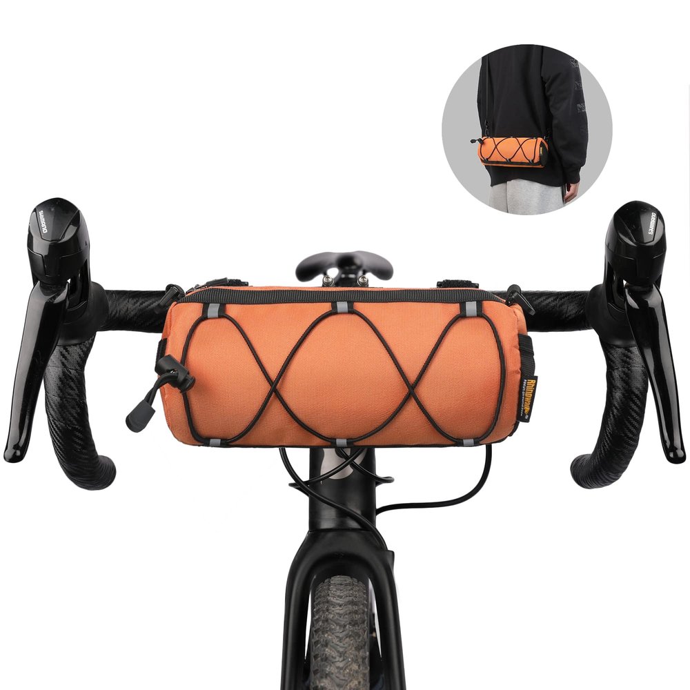 Rhinowalk Bike Handlebar Bag, Bicycle Front Bag Shoulder Bag Storage Bag with Shoulder Strap for Road Mountain Bike Cycling Travel (Orange)