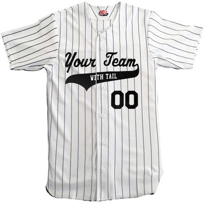 Custom Short Sleeve Pinstripe Baseball Jersey 6 Button | White and Navy | Adult Med