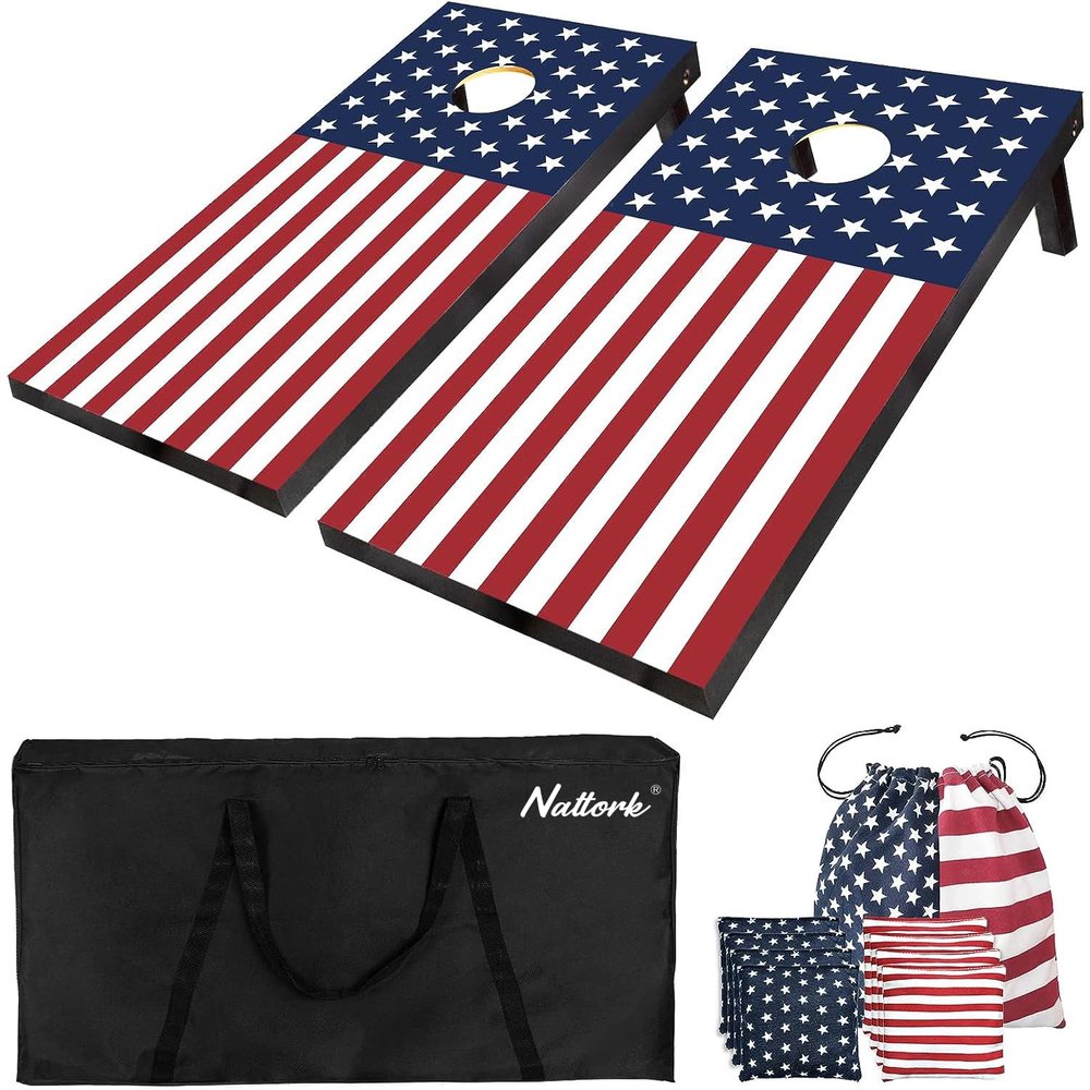 Cornhole Board Set 4x2 Regulation Size Cornhole Set with Carrying Bags & 8 Bean Bags Corn Hole Boards Bean Toss Game for Adults Family Outdoor Lawn Outside Backyard Games