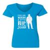 Every Girl Needs Rip in Her Jeans Funny Graphic Ladies' V-Neck Tshirt (Sapphire Blue, X-Large) view 1
