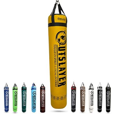Muay Thai Punching Bag 6ft 150lbs Unfilled Made in USA (Yellow/Black, with D-Ring)