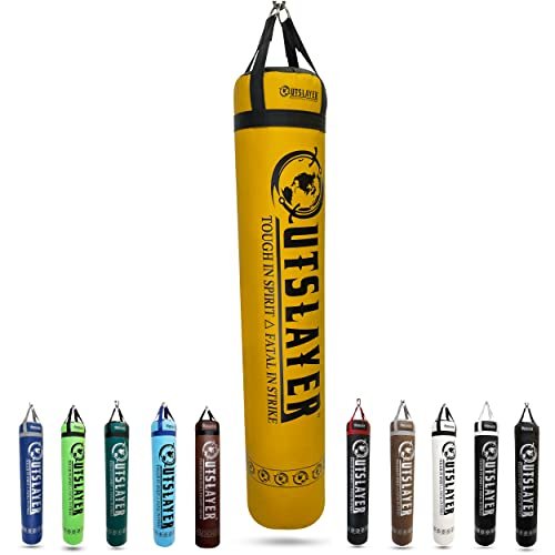Muay Thai Punching Bag 6ft 150lbs Unfilled Made in USA (Yellow/Black, with D-Ring)