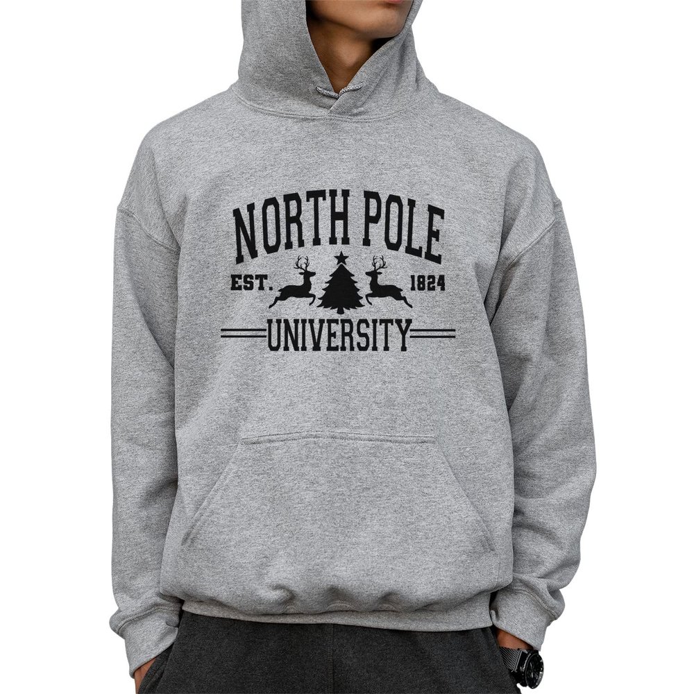 North Pole University Christmas Sweatshirt, Long Sleeve TShirt & Hoodie, Adult and Youth sizes, Mens Christmas Shirts, Christmas Apparel