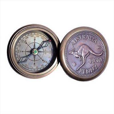Antique Brass Compass for Hiking, Camping, Trekking, Travelling Vintage Directional Magnetic Kangaroo Compass Engraved Baptism Gifts by AS Brass Instruments