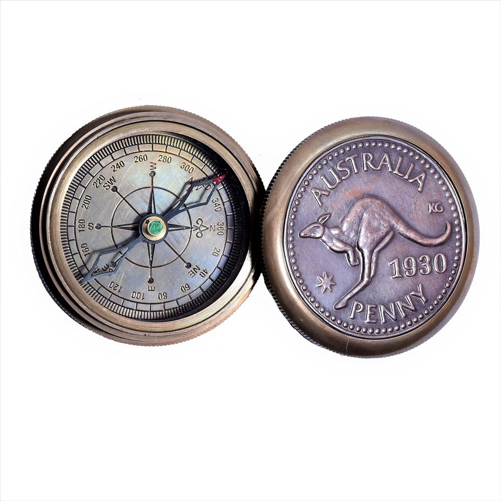 Antique Brass Compass for Hiking, Camping, Trekking, Travelling Vintage Directional Magnetic Kangaroo Compass Engraved Baptism Gifts by AS Brass Instruments