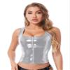 iiniim Women Faux Leather Sleeveless Square Neck PU Leather Crop Tank Tops Zipper Vest Camisole Silver X-Large view 1