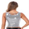iiniim Women Faux Leather Sleeveless Square Neck PU Leather Crop Tank Tops Zipper Vest Camisole Silver X-Large view 2