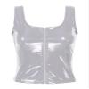 iiniim Women Faux Leather Sleeveless Square Neck PU Leather Crop Tank Tops Zipper Vest Camisole Silver X-Large view 3