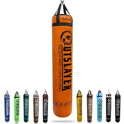 Muay Thai Punching Bag 6ft 150lbs Unfilled Made in USA (Orange/Black, with D-Ring)
