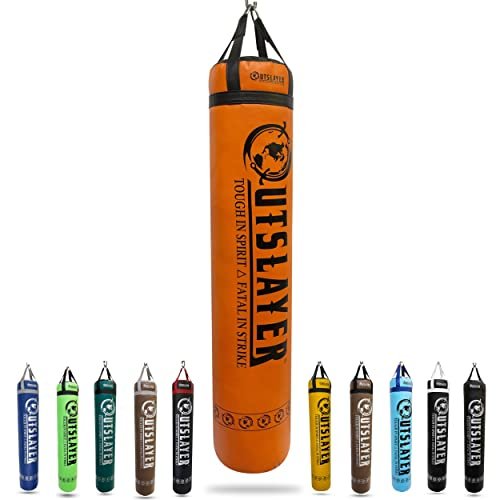 Muay Thai Punching Bag 6ft 150lbs Unfilled Made in USA (Orange/Black, with D-Ring)