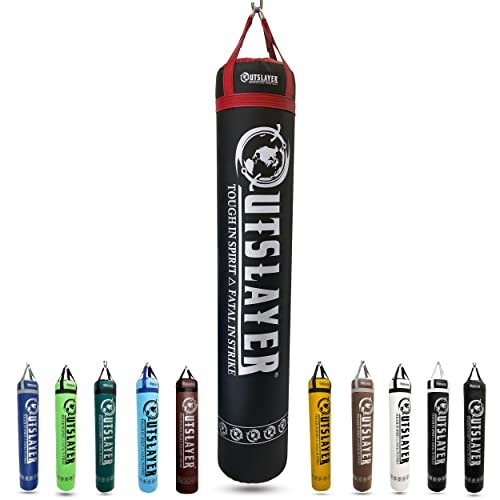 Muay Thai Punching Bag 6ft 150lbs Unfilled Made in USA (Black/Red, with D-Ring)