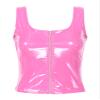 Fldy Womens Stretchy Sleeveless Liquid Metallic Club Crop Tank Top Stage Show Vinyl Zipper Vest Pink Medium view 3