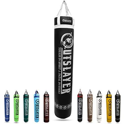 Muay Thai Punching Bag 6ft 150lbs Unfilled Made in USA (Black/White, with D-Ring)