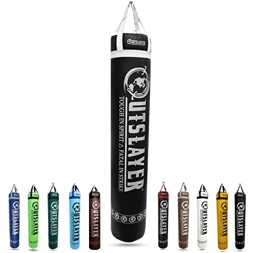 Muay Thai Punching Bag 6ft 150lbs Unfilled Made in USA (Black/White, with D-Ring)