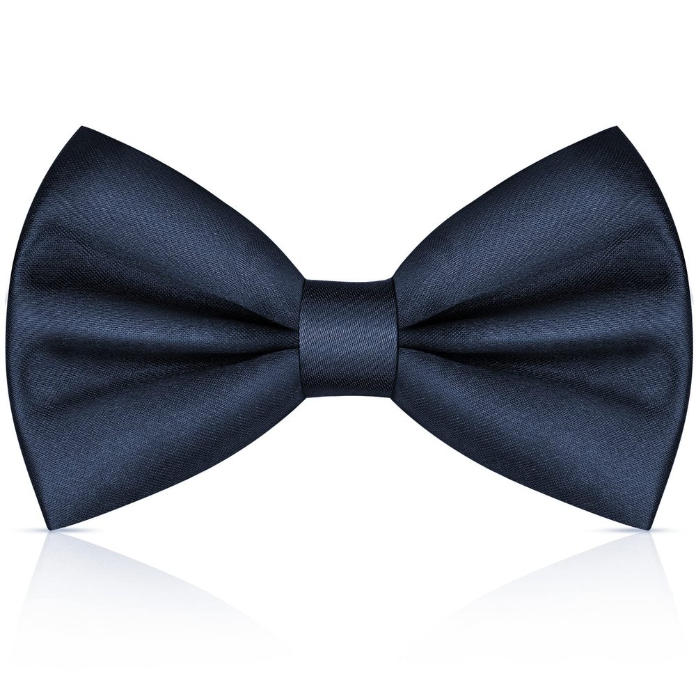 URAQT Men's Bow Tie, Classic Solid Color Pre-Tied Bow Tie for Men, Satin Tux Bowtie, Adjustable Formal Neck Bowtie for Birthday Party Wedding Graduation Mother Gifts (Navy Blue)