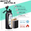 32-40-64OZ Stainless Steel Water Bottle - Black Water Bottle with Straw & Spout Lid, Paracord Handle & Bottle Sleeve, Insulated Vacuum Water Flask Double-Wall Metal Thermo Cup Canteen for Gym School view 4