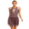 ranrann Women's Lyrical Dance Dres Glitter Rhinestone Sleeveless Figure Skating Dance Performance Costume #03-Brown Large view 1