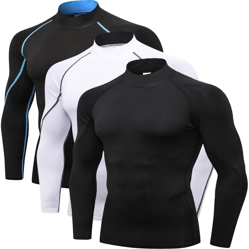 2/3 Pack Men's Compression Shirts Long Sleeve Workout Shirts Mock Turtleneck Athletic Base Layer Active Undershirts Tops