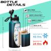 32/40/64/128 oz Insulated Water Bottle with straw & Spout Lids Keep Cold 48H Hot 24H, Large Water Flask Bottle with Shoulder Carrier Bag, Paracord Handle & Boot for Gym, Workout & Beach view 4