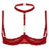 Hedmy Woman's Lace Underwire Push Up Shelf Bra 1/2 Cup Demi Balconette Hollow Out Unlined Bra Tops Red Large view 1