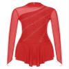 Freebily Women's Figure Ice Skating Dress Long Sleeve Shiny Rhinestones Roller Skating Lyrical Dance Costume Red E Small view 3