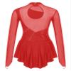 Freebily Women's Figure Ice Skating Dress Long Sleeve Shiny Rhinestones Roller Skating Lyrical Dance Costume Red E Small view 4