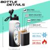 32OZ Water Bottle with Straw & Strap, BPA Free Insulated Water Bottle Keeps Cold 48H Hot 24H, Double-Wall Sport Water Bottle with Sleeve Carrier, Stainless Steel Bottle for Kids Men Woman Xmas Gift view 4