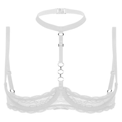 Lejafay Women See Through Lace 1/4 Cups Balconette Bustier Brassiere Padded Underwire Shelf Bra Tops White XX-Large