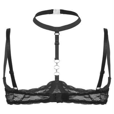 Lejafay Women See Through Lace 1/4 Cups Balconette Bustier Brassiere Padded Underwire Shelf Bra Tops Black 4X-Large