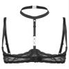 Lejafay Women See Through Lace 1/4 Cups Balconette Bustier Brassiere Padded Underwire Shelf Bra Tops Black 4X-Large view 1