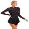 Freebily Women's Figure Ice Skating Dress Long Sleeve Shiny Rhinestones Roller Skating Lyrical Dance Costume Black E X-Large view 2