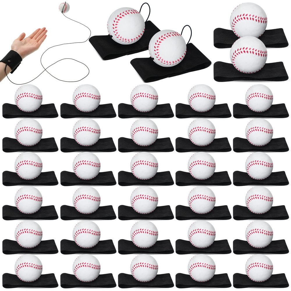 Jerify 30 Pcs Baseball Party Favors Wrist Return Ball on a String for Adult