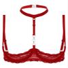 Lejafay Women See Through Lace 1/4 Cups Balconette Bustier Brassiere Padded Underwire Shelf Bra Tops Red Medium view 1