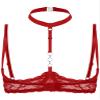 Lejafay Women See Through Lace 1/4 Cups Balconette Bustier Brassiere Padded Underwire Shelf Bra Tops Red Medium view 4
