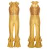 Loyan Kids Girls Shiny Metallic Sequin Gymnastics Leotard Bell-Bottom Full Body Unitard Bodysuit Ballet Jazz Dance Costume Gold 10 Years view 2
