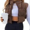 Athlisan Womens Cropped Puffer Vest Zip Up Stand Collar Lightweight Sleeveless Padded Gilet with Pockets(Brown-M) view 1
