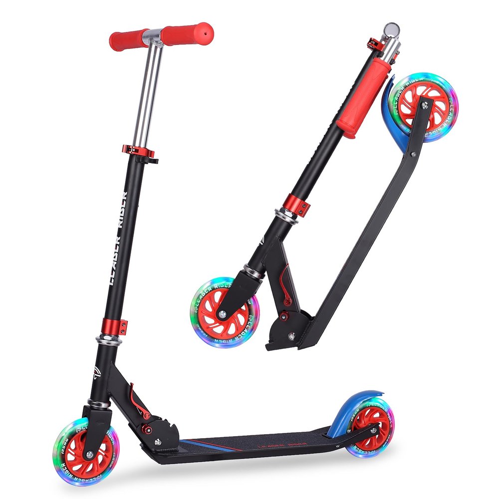 Kick Scooter - Collapsible Portable Kids Push Scooter - Lightweight Folding Design with High Visibility RGB Light Up LEDs on Wheels