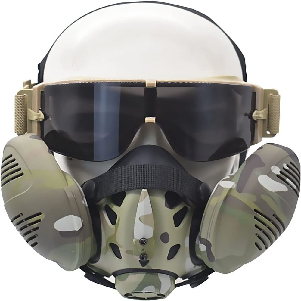 Aifordge Cool Half Face Masks Tactical Helmet Masks with Tactical Goggles Lower Face Airsoft Masks